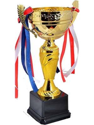 Feyza Design Siyah Zemin Madalya Kupa, Gold Kaplama, 34 Cm, Şık ve Şık Tasarım