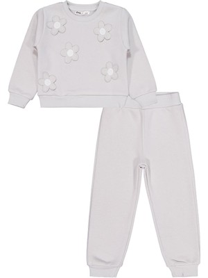 Civil Girls Çiçek Nakışlı 2-5 Yaş Eşofman Takımı - Gri 3-4 Yaş
