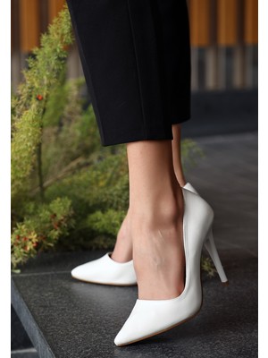 Modanı Seç Hillar Beyaz Cilt Stiletto Ayakkabı