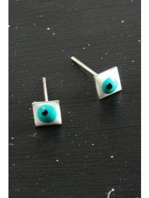 SiHako Karışık Kare Nazar Mineli Minik Küpe 1 Çift