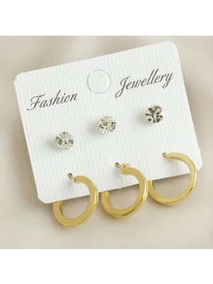 SiHako 6 Adet Köşeli Taşlı Halka Küpe 1,5 cm