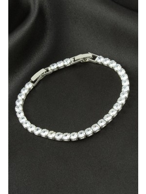 SiHako Yuvarlak Zirkon Taşlı Lüks Kararmaz Bileklik 4 mm