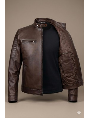 VERRA Orijinal Kuzu Derisi Kahverengi Erkek Deri Mont (Içi Kapitoneli)
