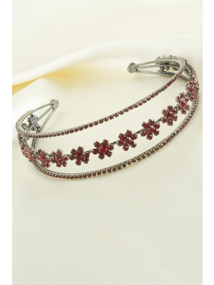 SiHako Çiçek Lüks Taşlı Gelin Tacı