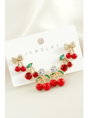 SiHako 6 Adet Kiraz Mineli Tektaş Küpe