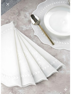 PremiumPort 6 Adet Nakışlı Keten Amerikan Servisi, Şık ve Zarif Masa Dekoru