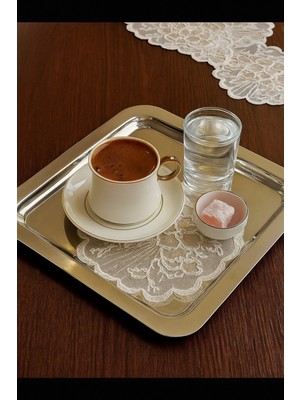 PremiumPort Kahve Bardak Dantelli Sunum Peçetesi 6'lı Set