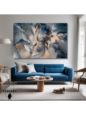PremiumPort Yatay Mermer Görünümlü Soyut Kanvas Duvar Sanatı, Şık ve Modern Dekor