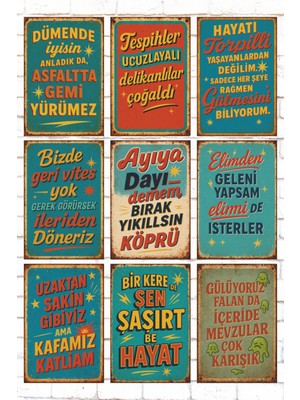 PremiumPort Neşeli 9 Parça Ahşap Duvar Yazısı Seti, Eğlenceli ve Sıcak Dekorasyon