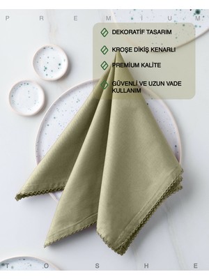 PremiumPort 2’li Haki Pamuk Kumaş Peçete, 43X43 Cm, Mutfak ve Sofra Sunum Için