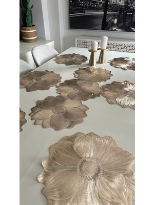 PremiumPort 7 Parça Gold Çiçek Desenli Amerikan Servis ve Runner Takımı Seti