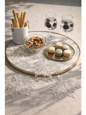 PremiumPort Yaprak Desenli Dekoratif Güpür Dantel Kahve Sunum Peçetesi