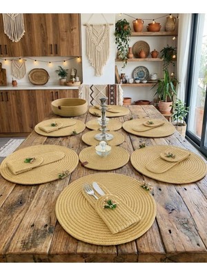 PremiumPort El Dokuması Yuvarlak Masa Takımı, Şık ve Zarif Tasarım, El Yapımı Set