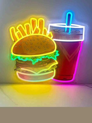 Kamer Neon LED Işıklı Hamburger Kola Patates Cipsi Fast Food Cafe Restoran