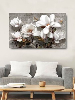 PremiumPort Modern Beyaz Çiçekler Kanvas Duvar Sanatı, Şık ve Şekilli Dekorasyon