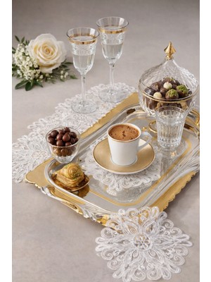 PremiumPort Kahve Kokteyl Sunum Peçetesi 6'lı, Fransız Dantel Güpür Dekoratif Set