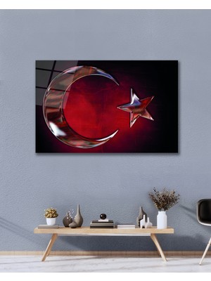PremiumPort Modern Türk Bayrağı Cam Tablo, Ev ve Ofis Dekorasyonu Için Görsel Şıklık