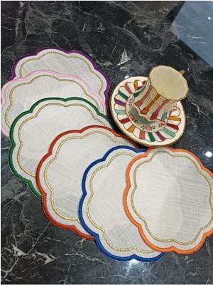 PremiumPort Renkli Simli Boncuk Nakışlı 6 Adet Kokteyl ve Kahve Sunum Peçetesi