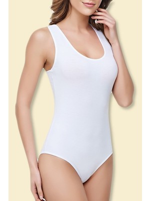 Tutku Kadın Beyaz 2'li Paket Likralı Geniş Askılı Çıtçıtlı Body-Beyaz-L