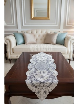 PremiumPort Büyük Boy Fransız Dantel Detaylı Krem Renk Masa Örtüsü