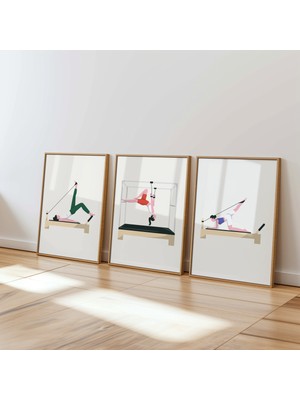 PremiumPort 3'lü Reformer Pilates Posteri Seti, Çerçevesiz, Esnek ve Şık Tasarım