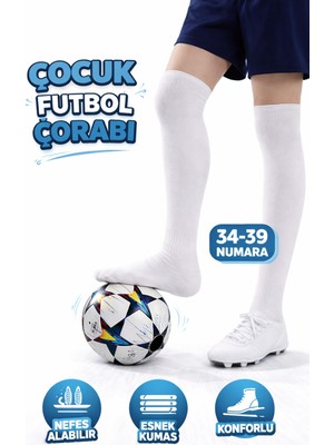 Feyza Design Çocuklar Için Renkli Futbol Maç Çorabı 33-39, Konç ve Halı Saha Tozluğu