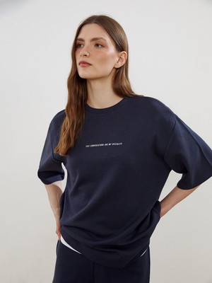 Lc Waikiki Yeni Sezon Bisiklet Yaka Baskılı Oversize Kadın Tişört