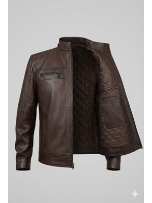 VERRA Hakiki Kuzu Derisi Kahverengi Slim Fit Erkek Mont