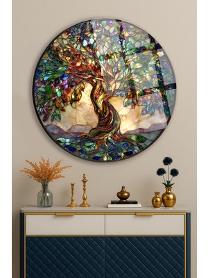 PremiumPort Renkli Mozaik Vitray Yaşam Ağacı Tasarımı Şık Cam Tablo