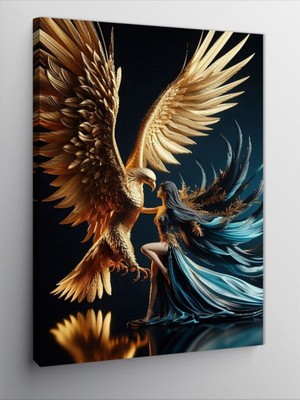 PremiumPort Şık Kanvas Tablo: Altın Anka Kuşu ve Kadın Tasarımı