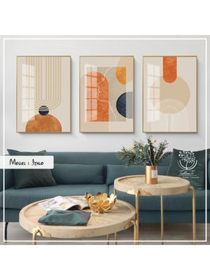 PremiumPort Şık Metal Çerçeveli Gerçek Camlı 3'lü Tablo Seti