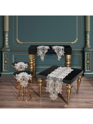 PremiumPort Şık 5 Parça Tül Nakış Işlemeli Salon Takımı, Zarif ve Modern Tasarım