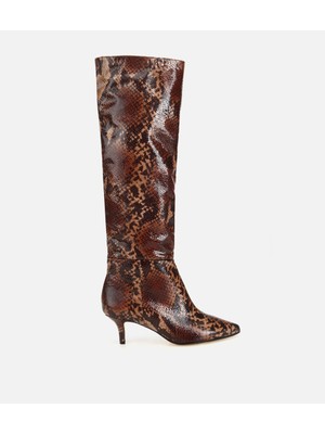 Hotiç 01CIH317700A480 KADIN Deri Yılan Desenli Sivri Burunlu Topuklu Çizme
