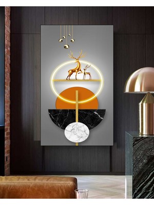 PremiumPort Şık Altın Geyikler Dekoratif Kanvas Duvar Tablosu, Modern Ev Dekoru