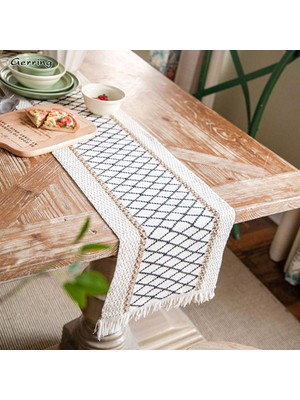 PremiumPort Organik Pamuk Dantel Runner, Kilo Desenli, 150X35 cm Şık ve Zarif Tasarım