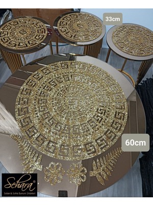 PremiumPort Şık Sehpa Örtü Seti, 4 Parça, Gold Renk, Zarif ve Fonksiyonel Tasarım