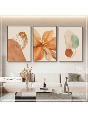 PremiumPort Modern Metal Çerçeveli Gerçek Camlı 3'lü Tablo Seti, Şık Dekorasyon