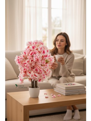 PremiumPort Beyaz Saksıda Yoğun Yapraklı 60 cm Yapay Bahar Ağacı