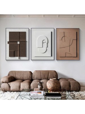 PremiumPort Şık Metal Çerçeveli Gerçek Camlı 3'lü Tablo Seti