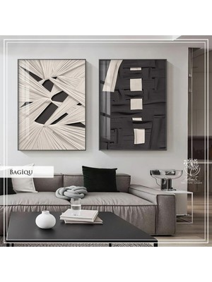 PremiumPort Şık Metal Çerçeveli Gerçek Camlı 2'li Tablo Seti