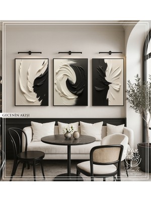 PremiumPort Şık Siyah Metal Çerçeveli 3'lü Dijital Baskılı Dekoratif Tablo