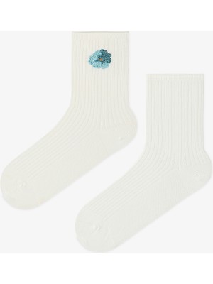 Penti 2 Çift Burun Dikişsiz Pamuklu Çiçek Nakışlı Soket Çorap