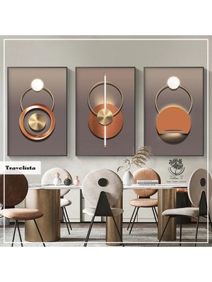 PremiumPort Şık Metal Çerçeveli Gerçek Camlı 3'lü Tablo Seti, Modern Dekorasyon