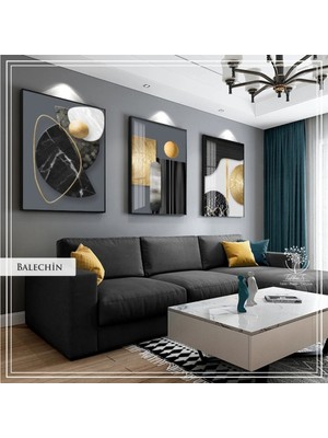 PremiumPort Metal Çerçeveli Gerçek Camlı 3'lü Tablo Seti, Şık ve Modern Dekorasyon