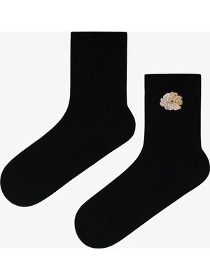 Penti 2 Çift Burun Dikişsiz Pamuklu Simli Çiçek Nakışlı Soket Çorap