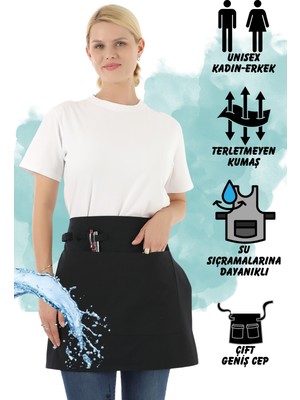 Biz Class Şef Garson Kafe Aşçı Barista Siyah Yarım Belden Önlük Mutfak Önlüğü Master Chef Cafe Restaurant