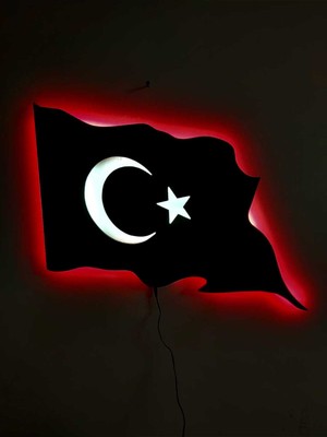 PremiumPort Işıklı Ahşap Türk Bayrağı Tablosu, Şık ve Modern Dekorasyon Parçası