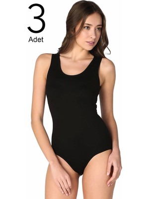 Tutku Kadın Ten 3'lü Paket Pamuklu Ribana Geniş Askılı Bady-Siyah-2xl