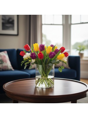 PremiumPort El Imalatı Silindir Cam Vazo, Dekoratif 20 Cm, Şık ve Zarif Tasarım