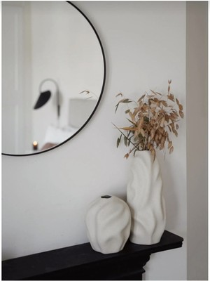 PremiumPort Krem Rengi Seramik Vazo Çift Set Dalga Desenli Dekoratif Aksesuar